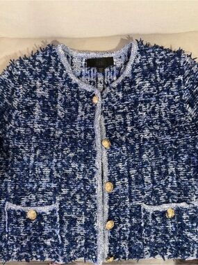 Zara Blue Mix Tweed Cardigan with Gold Buttons